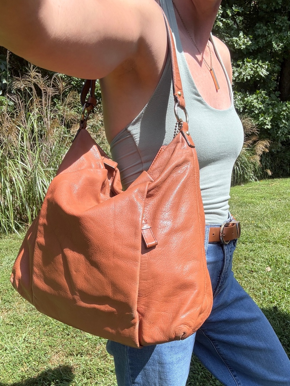 Coach Madison Isabelle 21224 Cognac Brown Leather Slouchy Hobo Shoulder Bag Y2K